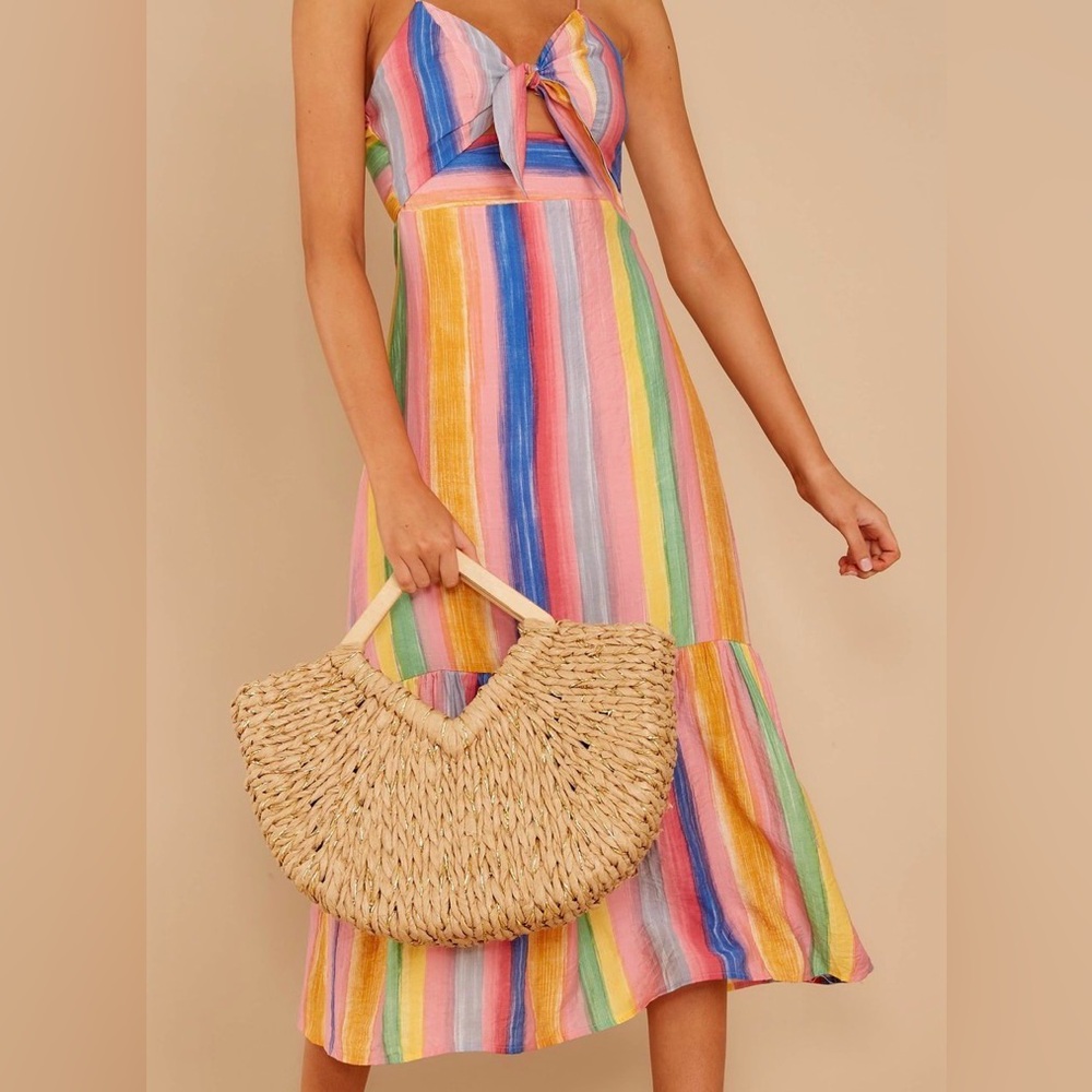 Colorful  rainbow Striped maxi sundress